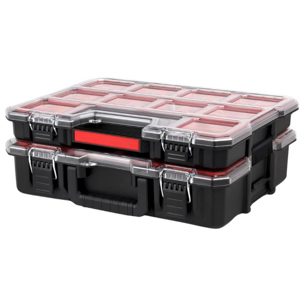 JPT Combo Deep and Shallow Tool Organizer Set with 10 & 8 Removable Bins, Adjustable Dividers, Heavy-Duty Storage Boxes with Transparent Lids for Tools, Hardware, Screws, and Small Parts