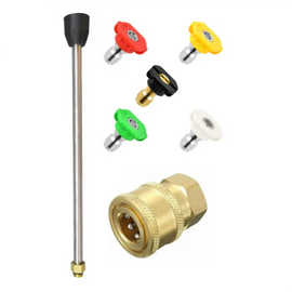 JPT Combo 10"/25CM Pressure Washer Extension Rod, One Quick Connector, And 5-Piece 1/4-Inch Quick Connect Universal Pressure Washer Nozzle Tips