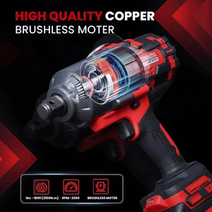 JPT Supreme Powerful Brushless 21-volt Cordless Impact Wrench | 2100 Nm Torque | 2300 RPM Speed | 3/4-Inch Head Shank | Bright LED Light | 8000mAh Battery | Fast Charger | 36mm Socket | Heavy Carry Case