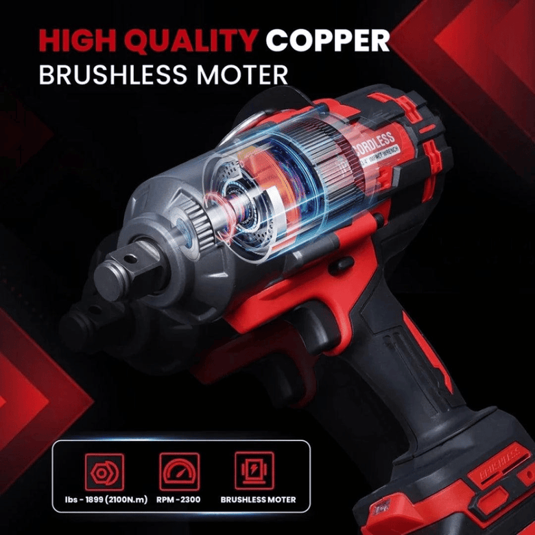 JPT Supreme Powerful Brushless 21-volt Cordless Impact Wrench | 2100 Nm Torque | 2300 RPM Speed | 3/4-Inch Head Shank | Bright LED Light | 8000mAh Battery | Fast Charger | 36mm Socket | Heavy Carry Case