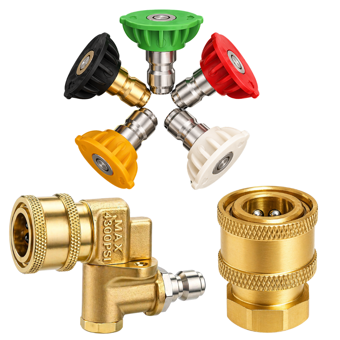 JPT Combo 5-Piece Quick Connect Universal Pressure Washer Nozzle | 180° Rotation with 5 Angles Pressure Washer Pivoting Coupler | 1/4-Inch Quick Connect Female Socket