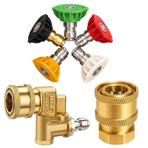 JPT Combo 5-Piece Quick Connect Universal Pressure Washer Nozzle | 180° Rotation with 5 Angles Pressure Washer Pivoting Coupler | 1/4-Inch Quick Connect Female Socket