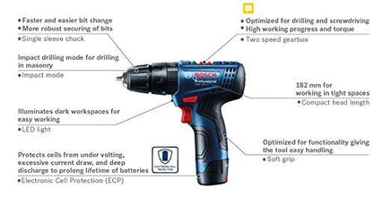 Bosch GSB 120 Kit Professional Cordless Impact Drill Driver with 12V Double battery