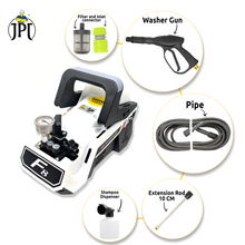 Powerful cleaning with JPT super combo F8 Car Washer Pressure Pump features  2400Watt, 220Bar and includes foam lance, 5pcs nozzle tips & quick connector set.