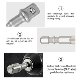 JPT 3 Pcs Socket Adapter Set Hex Shank to 1/4, 3/8, 1/2 Inch Impact Driver Drill Bits