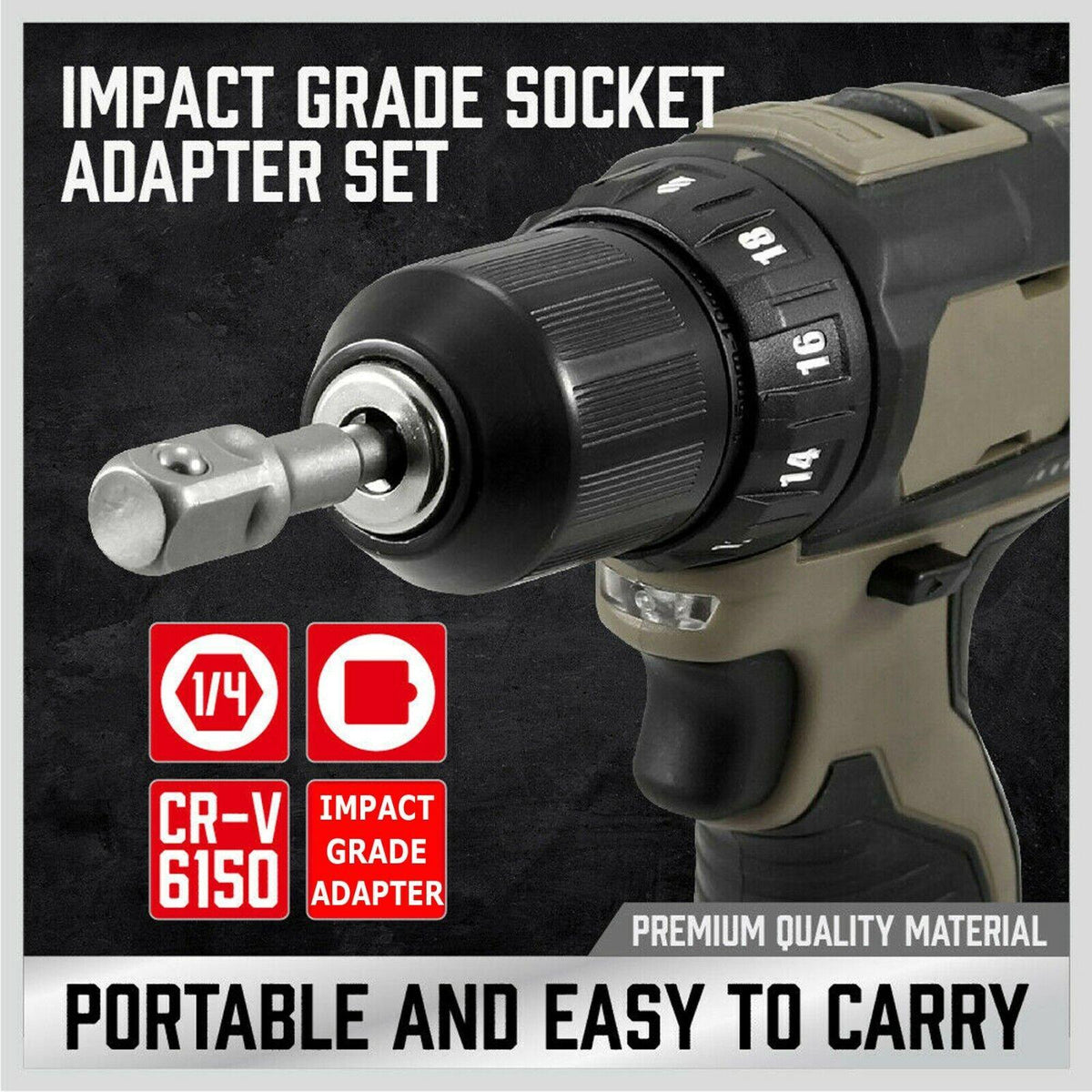 JPT 3 Pcs Socket Adapter Set Hex Shank to 1/4, 3/8, 1/2 Inch Impact Driver Drill Bits